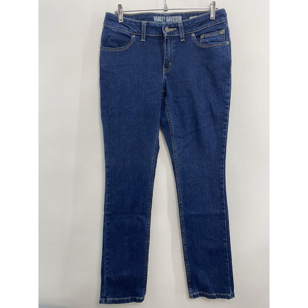 Harley Davidson Jeans Straight Leg Stretch Dark Biker Denim Womens 28